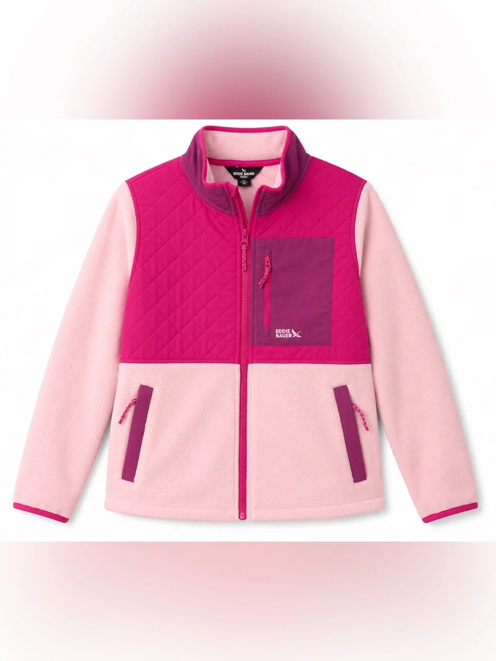 Eddie Bauer Girls Pink Fleece Quilted Jacket XL 14 16 Full Zip Outdoor